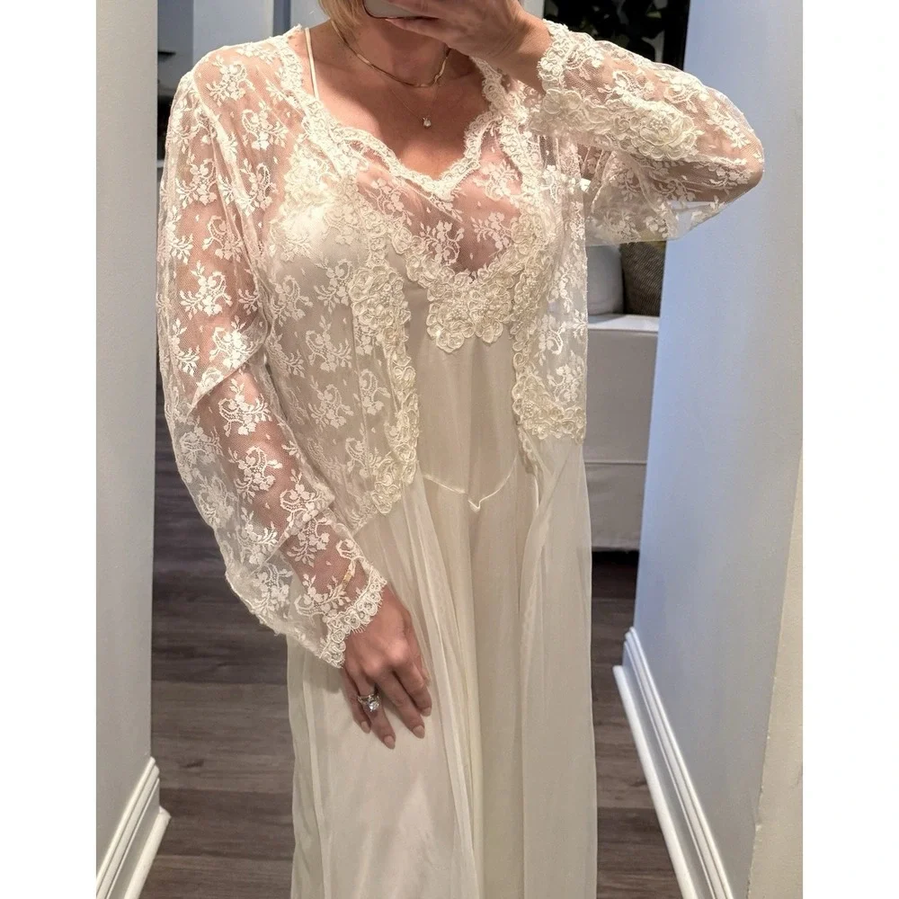Vintage Victoria's Secret Gold Label Bridal Robe Embellished Slip Gown Ivory